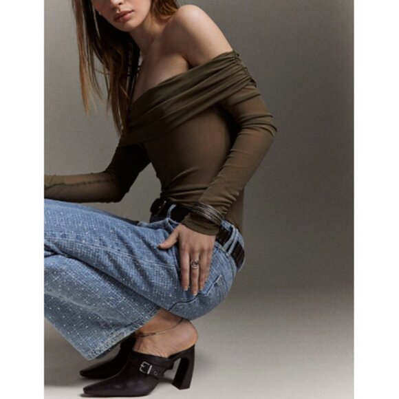 FREE PEOPLE Date Night Heeled Mules / Black Leather - Picture 5 of 13